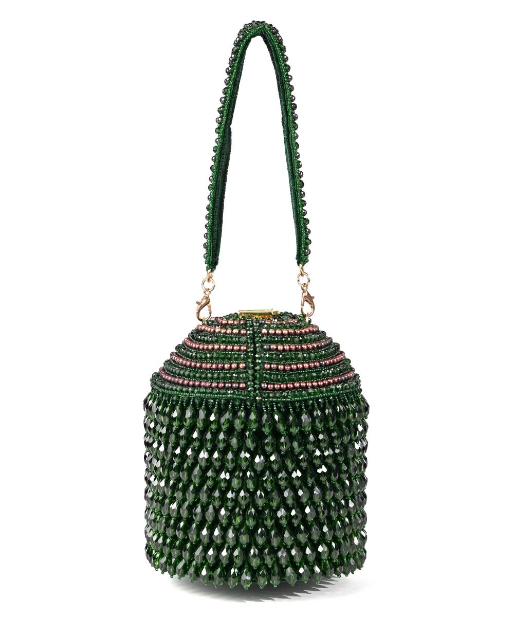 Diana Green Suede Embellished Bucket Bag