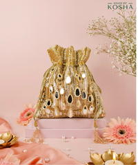 Noorah Gold Georgette Mirror Handcrafted Potli