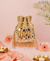 Tarah Gold Suede Mirror Embellished Potli
