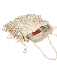 Zarah Ivory Pearl Suede Embellished Potli