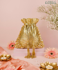Rooh Gold Georgette Handcrafted Potli