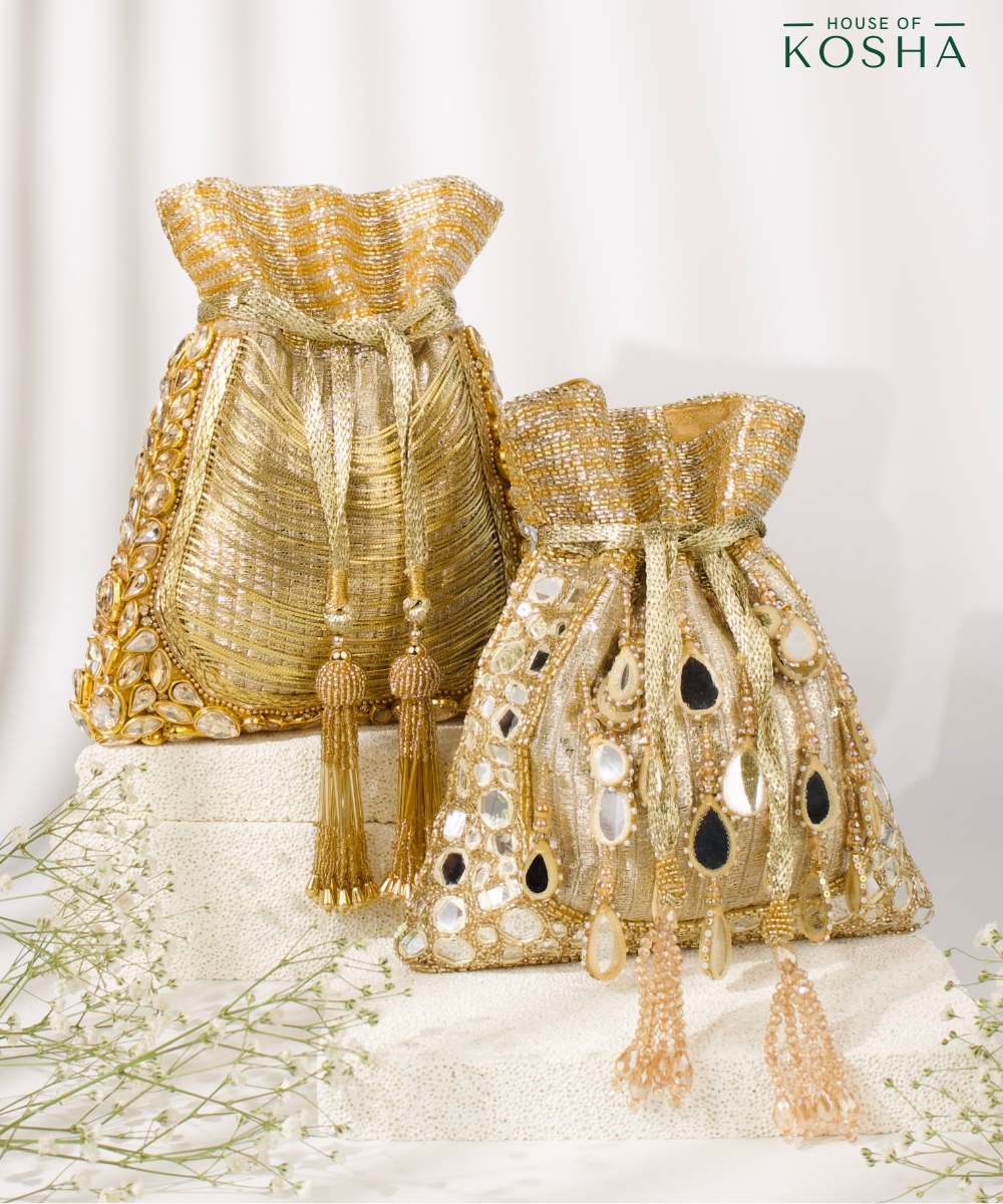 Rooh Gold Georgette Handcrafted Potli