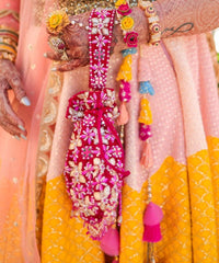 Rida Magenta Suede Gota Mirror Embellished Potli