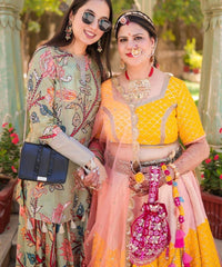 Rida Magenta Suede Gota Mirror Embellished Potli