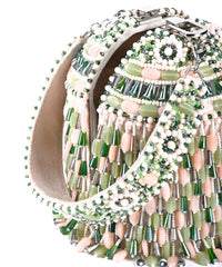 Elly Pastel Green Suede Crystal Embellished Bucket Bag