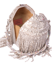 Glitz Silver Georgette Rhinestone Bucket Bag