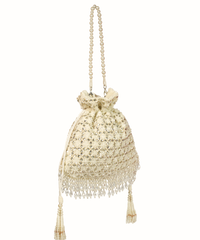 Aafreen Ivory Suede Kundan Embellished Potli