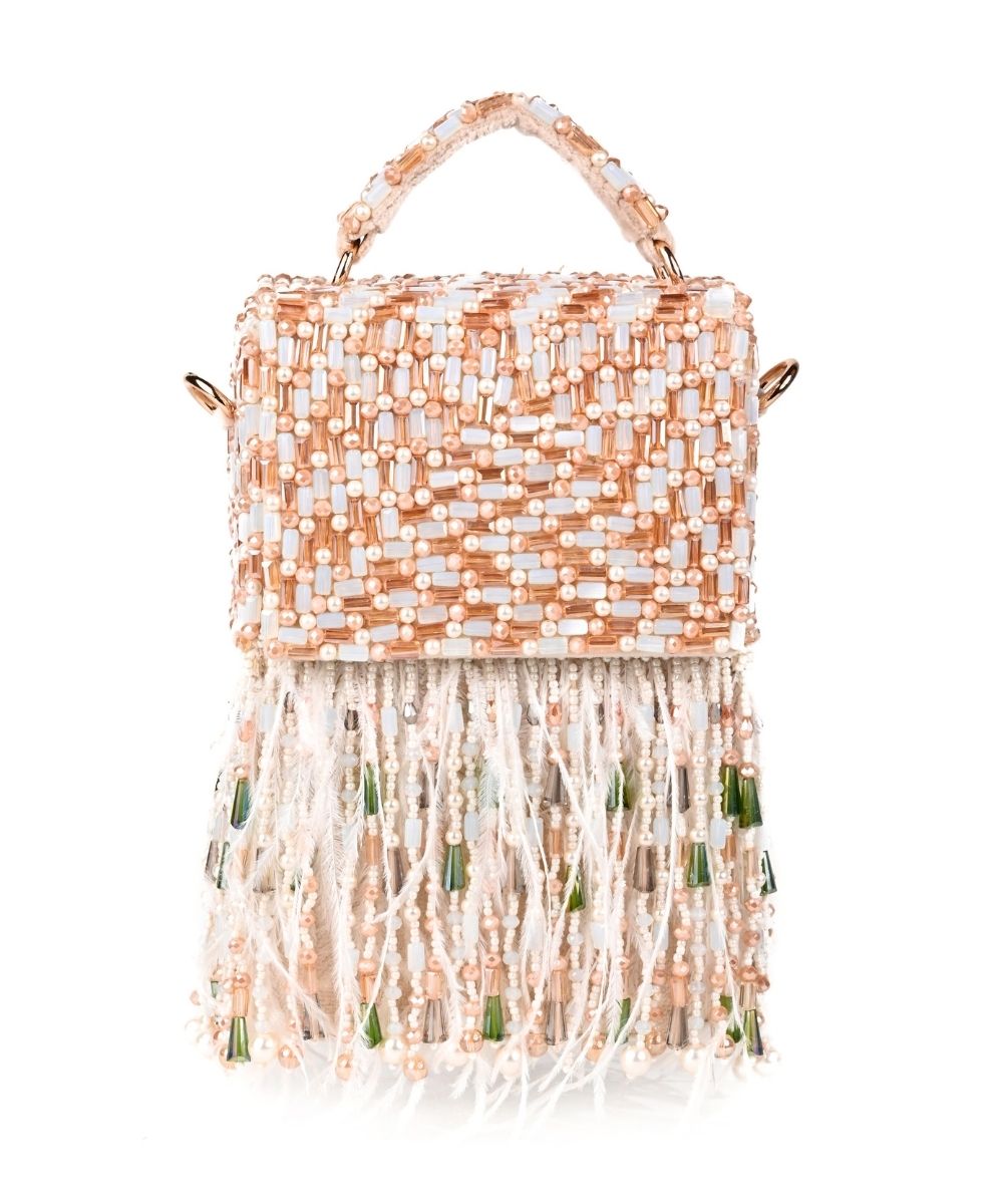 Cascade Ivory Hand Embellished Box Bag