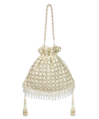 Aafreen Ivory Suede Kundan Embellished Potli