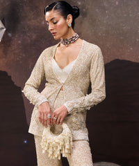 Emma Ivory Suede Pearl Embellished Hobo Bag
