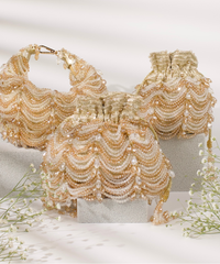 Gulzar Gold & Silver Georgette Embellished Bucket Bag