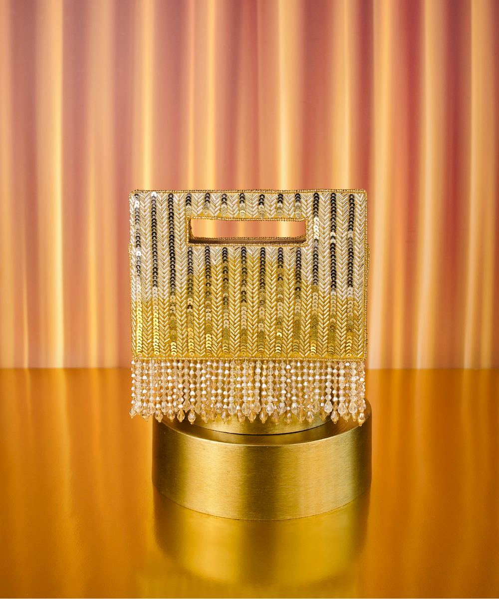 Ayla Gold & Silver Suede Embellished Clutch