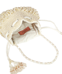Zeba Ivory Suede Pearl Embellished Potli