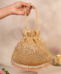 Sitara Gold Suede Sequin Embellished Potli
