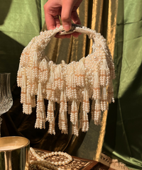Emma Ivory Suede Pearl Embellished Hobo Bag