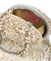 Chloe Ivory Suede Clutch With Pearl Hanging