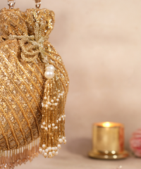 Sitara Gold Suede Sequin Embellished Potli