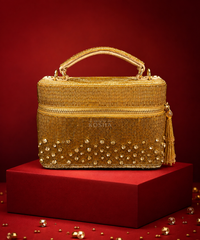 Cally Gold Suede Embroidered Vanity Bag