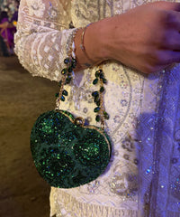 Cora Green Suede Embellished Heart Bag
