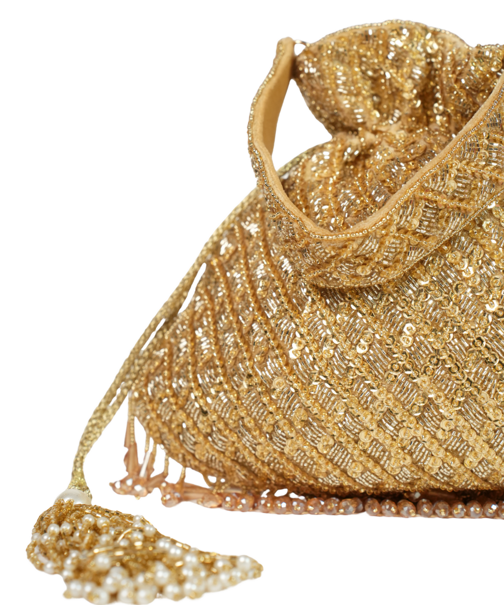 Sitara Gold Suede Sequin Embellished Potli