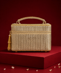 Cally Gold Suede Embroidered Vanity Bag