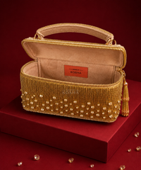 Cally Gold Suede Embroidered Vanity Bag
