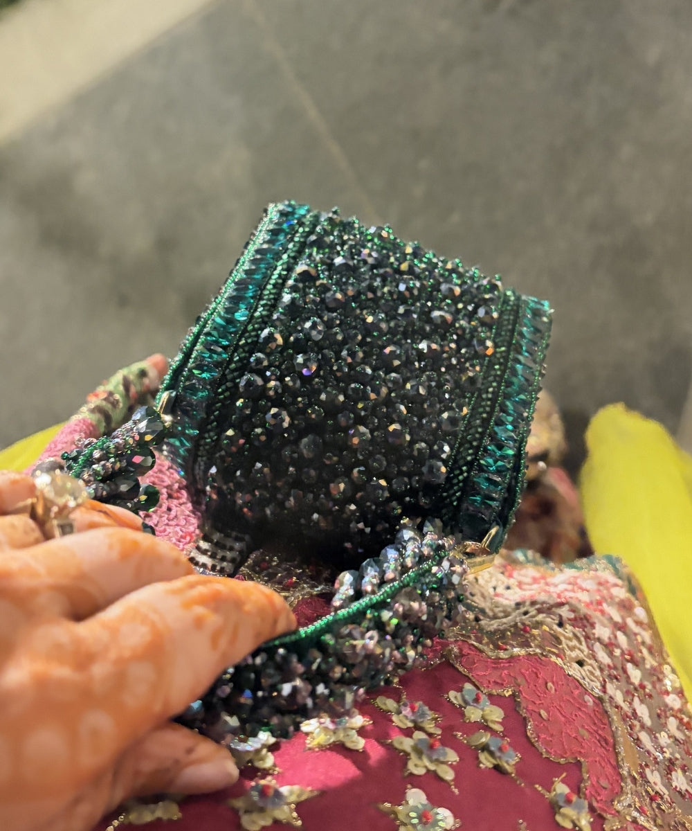 Josy Green Suede Embellished Mini Bag