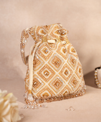 Serin Gold Pastel Suede Embellished Potli