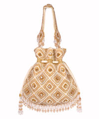 Serin Gold Pastel Suede Embellished Potli