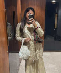 Nayera Ivory Suede Pearl Potli
