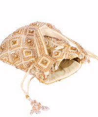 Serin Gold Pastel Suede Embellished Potli
