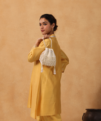 Zeba Ivory Suede Pearl Embellished Potli
