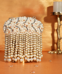 Chloe Ivory Suede Clutch With Big Pearl Hanging