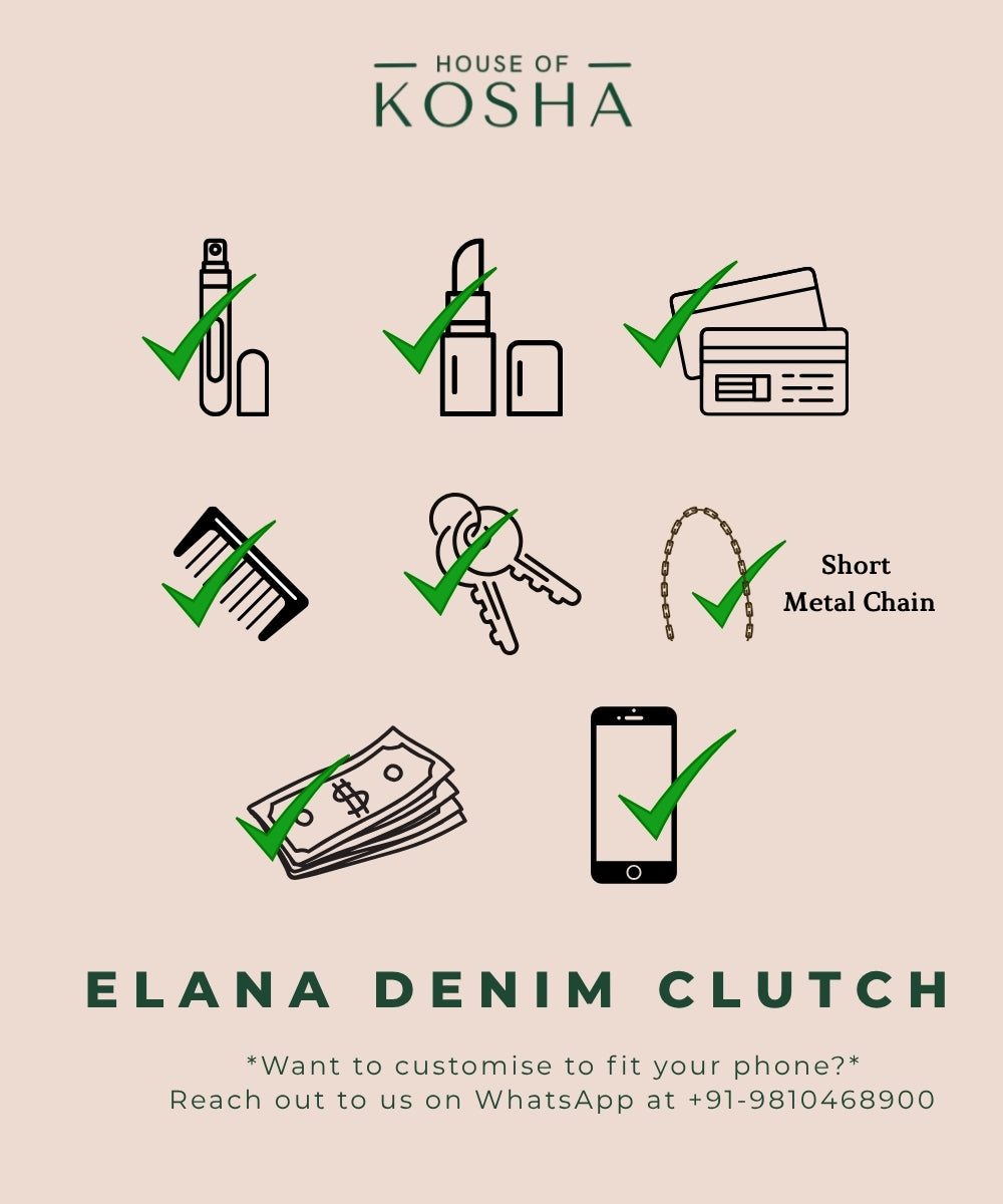 Elana Denim Pearl Embellished Clutch