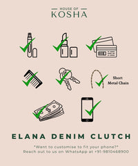 Elana Denim Pearl Embellished Clutch