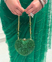 Cora Green Suede Embellished Heart Bag