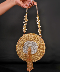 Ella Gold Suede Embellished Clutch