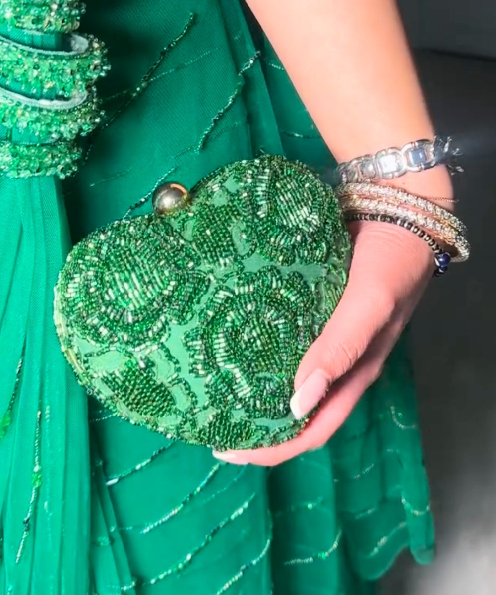 Cora Green Suede Embellished Heart Bag