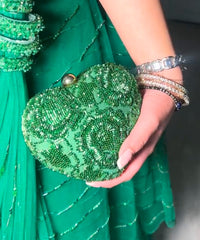 Cora Green Suede Embellished Heart Bag