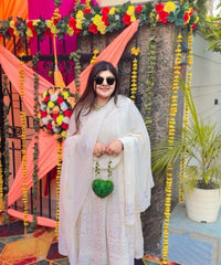 Cora Green Suede Embellished Heart Bag