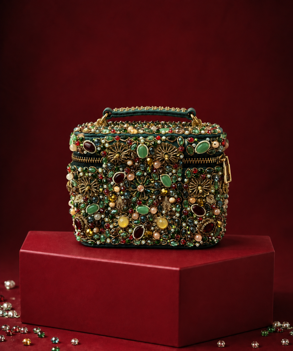 Noorani Multicolor Suede Embellished Vanity Bag