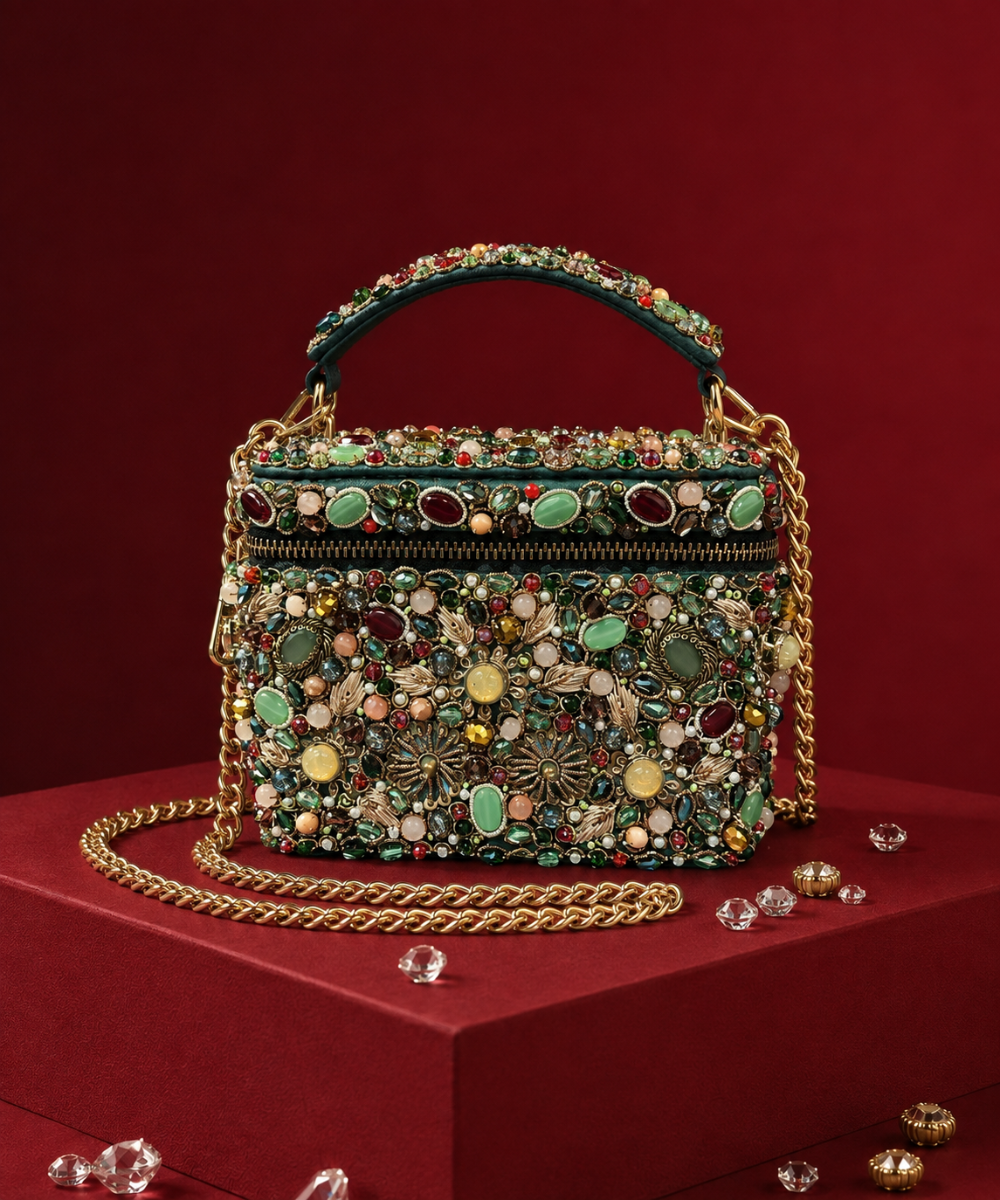 Noorani Multicolor Suede Embellished Vanity Bag