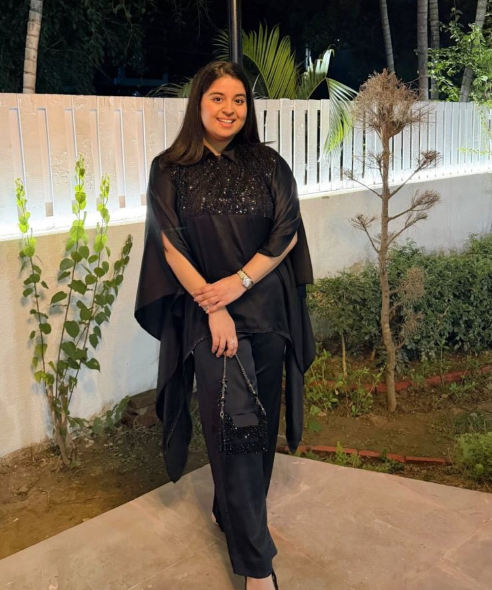 Elana Black Suede Crystal Embellished Mini Bag