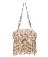 Chloe Ivory Suede Clutch With Big Pearl Hanging