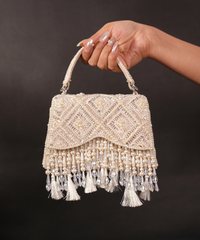 Elara Ivory Suede Embellished Box Bag