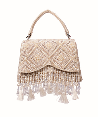 Elara Ivory Suede Embellished Box Bag