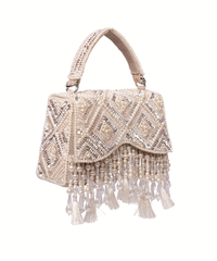 Elara Ivory Suede Embellished Box Bag