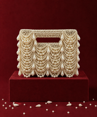 Farah Gold Georgette Pearl Embellished Clutch