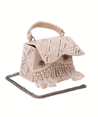Elara Ivory Suede Embellished Box Bag