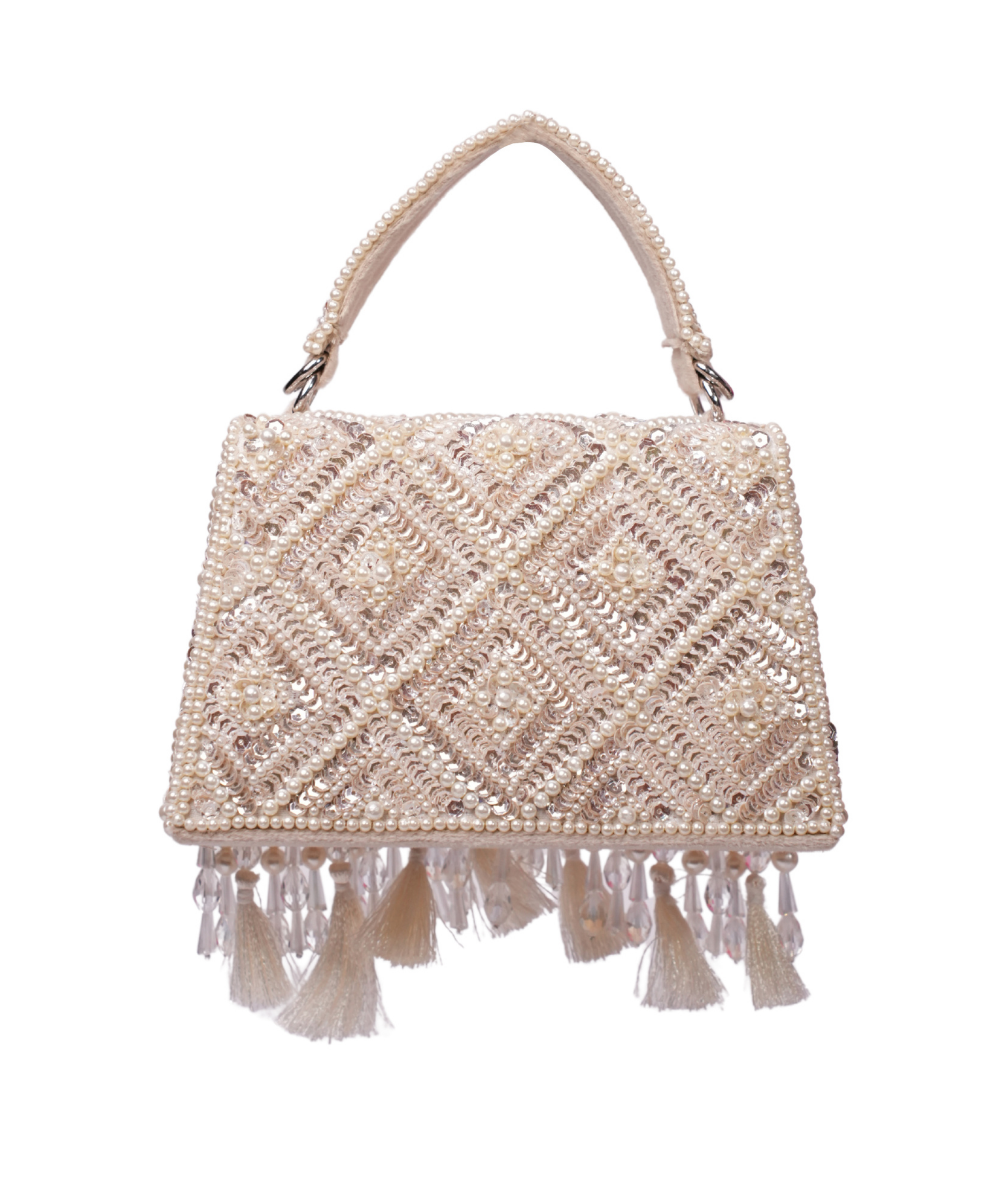 Elara Ivory Suede Embellished Box Bag